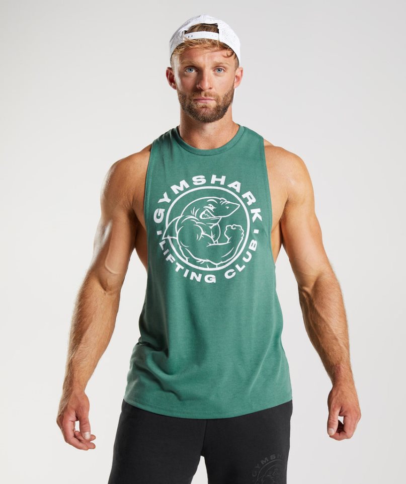 Men\'s Gymshark Legacy Drop Arm Tanks Green | NZ 5LSOWQ